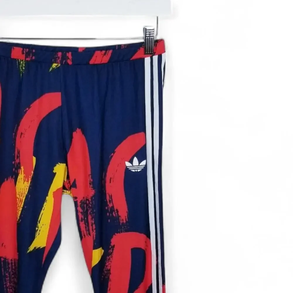 ADIDAS Paris Graphic Print Three Stripe Leggings Navy Red Yellow - Medium - Picture 5 of 12